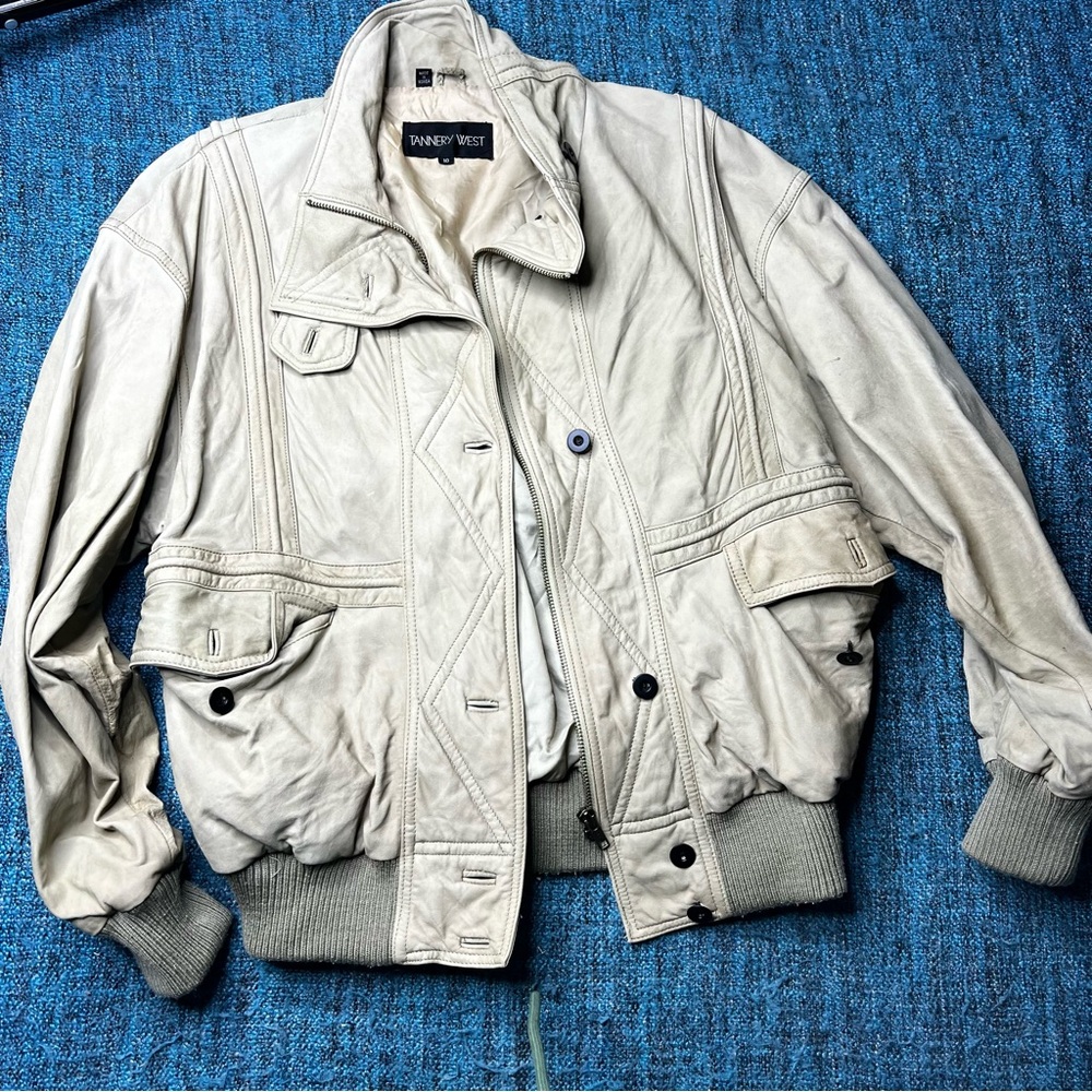 Vintage Tannery West Genuine Leather Bomber Style Jacket in Light Tan 80s 90s